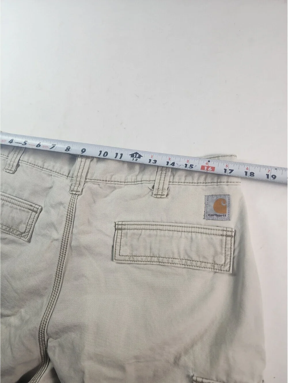 Carhartt Men's Khaki Cargo Shorts, Size 36, with Button Pockets and Relaxed Fit